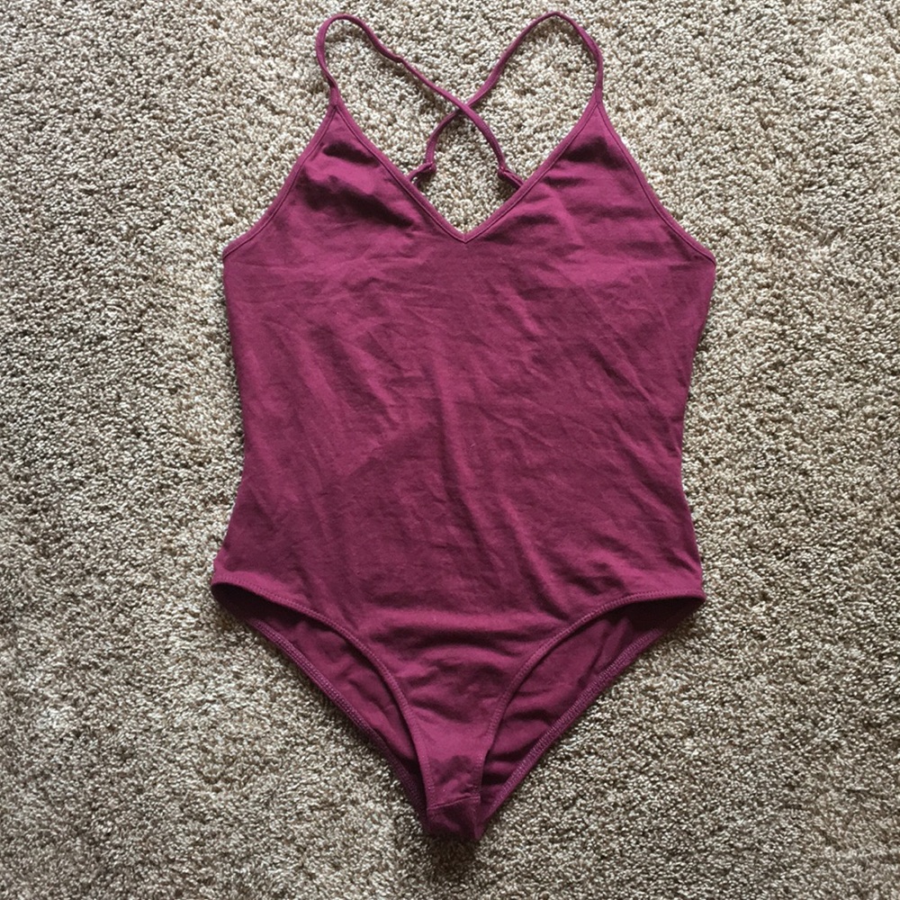 Maroon v-neck bodysuit
